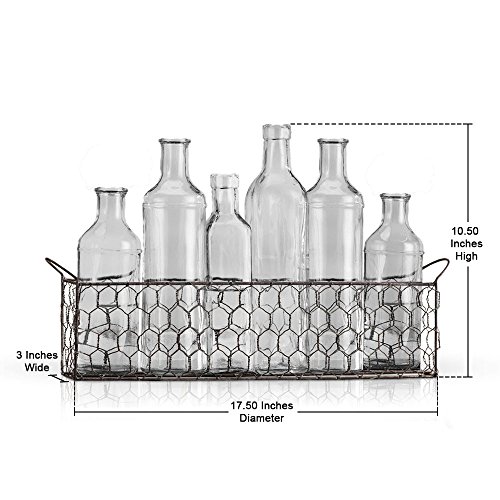 Bud Flower Vases In Chicken Wire Basket for Window-Sill Display, Decorative Storage, Party or Wedding Centerpiece - Clear Glass 6-piece Assorted Home Decor Set - Thumbnail 2