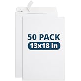 Blue Summit 50 Large Mailing Envelopes, White 13 x 17.7 Envelopes, Self Seal Catalog, Security Tinted for Mailing