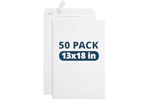 Blue Summit 50 Large Mailing Envelopes 13x18, White 13 x 18 Envelopes, Self Seal Catalog, Security Tinted for Mailing