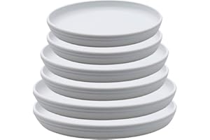 SAROSORA Round Plastic Plant Saucer Drip Tray Set of 6 for Indoor Outdoor Home Garden Flower Plant Container Flower Pot Pallets ((9.4''+10.4"+12'') x2, White-Grey)
