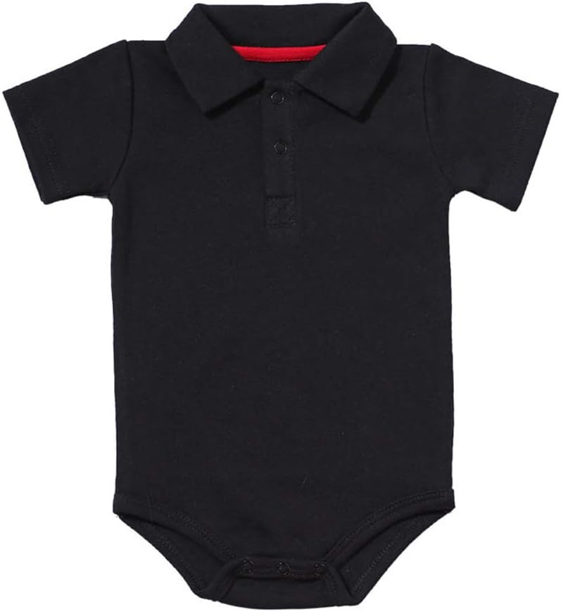 Baby Boys Pure Color Cotton Short Long Sleeve Polo Bodysuit 3-24 Months (Black, 18 Months)