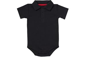 Teach Leanbh Baby Boys Pure Color Cotton Short Long Sleeve Polo Bodysuit 3-24 Months (Black, 9 Months)