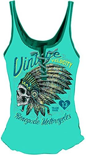 Lethal Angel Women's Renegade Motorcycles Lace Up Tank Top Turquoise XL
