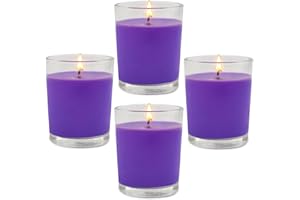 COSIKO 4 Packs Unscented Purple Votive Candles in Glass, 2 Inch Natural Soy Wax Scentless Candles for Wedding Party Home Holidays Relaxation Spa, 12-15 Hour Burning Time