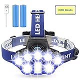 Headlamp Flashlight, Brightest【COB Beam】6 Modes Work Headlamp with Red Strobe Lights, USB Rechargeable Waterproof Headlight Flashlight for Outdoor Camping Cycling Hunting Fishing
