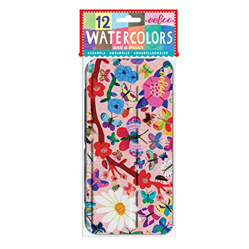 eeBoo: Butterflies Watercolor Paint Set, Easy to Close, Portable Tin Set, 12, Perfect for Watercolor Painting, Paint Brush Included