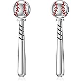 Baseball Earrings 925 Sterling Silver Baseball Dangle Dangling Drop Stud Earrings Sports Jewelry Gifts for Women Men