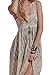 Women Spaghetti Straps Sexy See Through Backless Lace Long Dress X-Large Beige