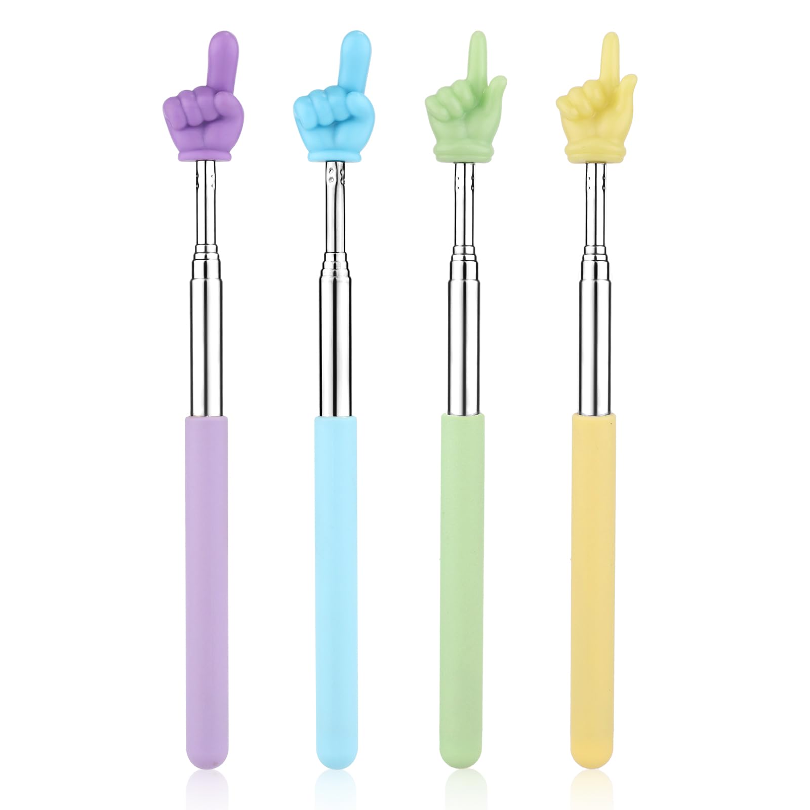 4pcs Teachers Finger Pointer Sticks, 4 Colors Telescopic Teachers Pointer Extendable Pointing Stick Hand Pointer for Classroom Presentation Whiteboard Preschool Teachers Speakers (2 Styles)
