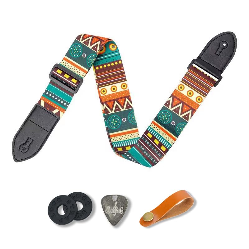 CANTUS Guitar Strap for Bass Acoustic Electric Guitars with 2 Strap Lock Button 1 Headstock band 1 Metal Pick, Colorful Type