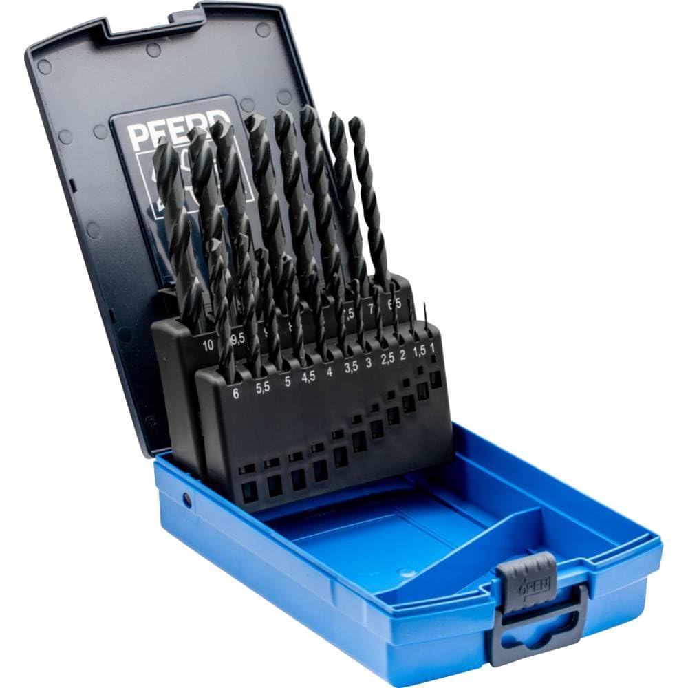 PFERD Steel Twist Drill Set, 19 Pieces, Diameter 1-10 mm, HSS-G N, DIN 338, 118°, 25203701, Universal use