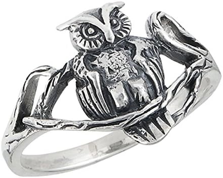 Sterling Silver Women's Oxidized Vintage Wise Bird Owl Tree Branch Ring (Sizes 6 - 9) (Ring Size 6)