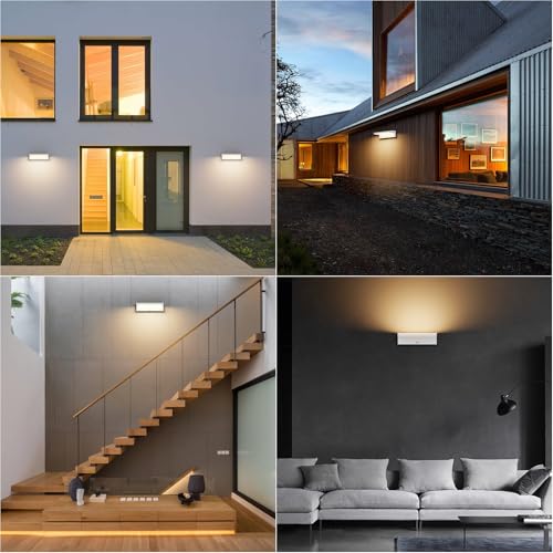 Klighten 45W Outdoor/Indoor Wall Light with Motion Sensor, Wall Lamp with LED Rotating Panel, IP65 Modern Lighting Lamp for Entrance Terrace, 3480LM, Warm White 3000K, White