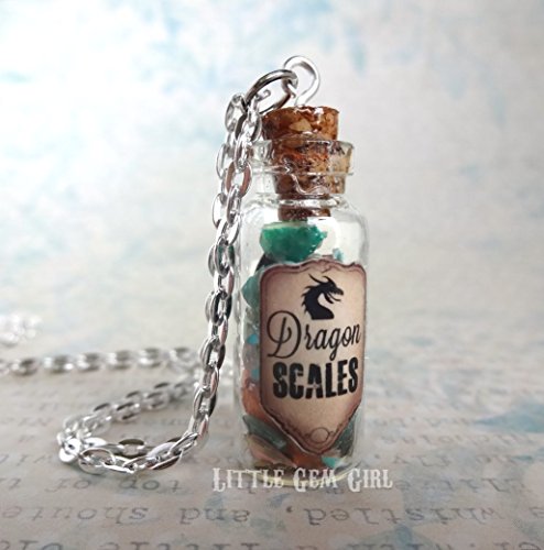 Rainbow Dragon Scale Bottle Necklace - Dragon Egg Jewelry - Magic Potion Dragon Slayer Charm - Mini Cork Vial - Fairy Tale Fantasy Halloween Jewelry