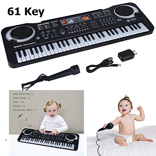 61-Key Digital Music Piano Keyboard, USB Charging Portable Electronic Musical Instrument with Microphone USB Cable for Kids Music Teaching (US Plug)