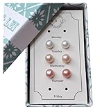 YAN & LEI Sterling Silver Freshwater Cultured Pearl Stud Earrings Set of 3 Pairs: White, Purple and Pink