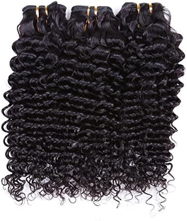 Yaweida Hair Peruvian Human Hair Deep Wave 3 Bundles 7a Unprocessed Virgin Hair Deep Wave Cheap Human Hair Weft Mixed Length(14 16 18 Inch) Natual Color