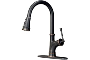 APPASO Bronze Kitchen Faucet with Pull Down Sprayer, Oil Rubbed Bronze Single-Handle High Arc Single Hole Pull Out Kitchen Sink Faucets with Escutcheon (Patented Design)