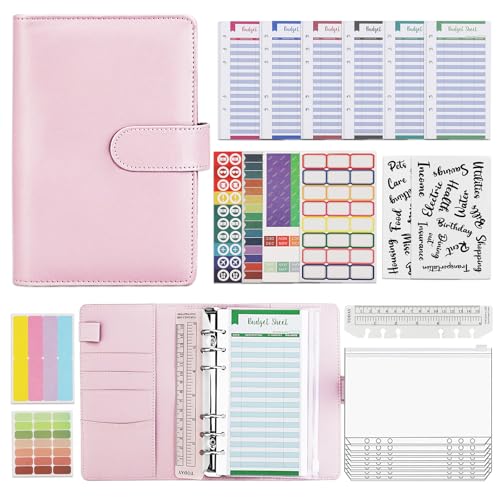 A6 Savings Notebook and Budget Planner - Money Organizer with Envelope Method, Money Saving Binder with Sleeves, Starter Kit for Successfully Saving and Controlling Finances (Pink)