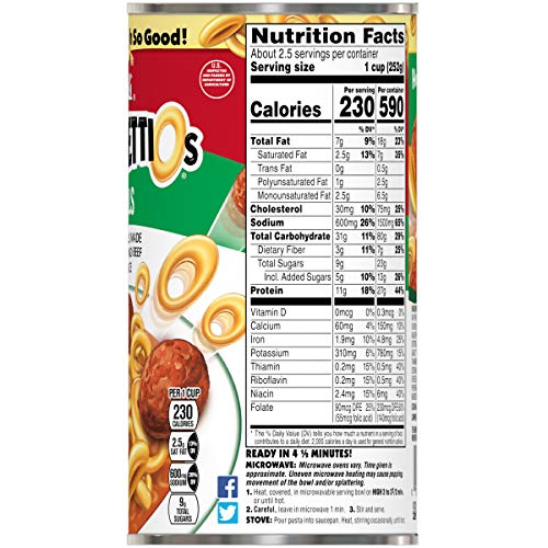 Campbell's SpaghettiOs Pasta with Meatballs, 22.2 Ounce Can ...