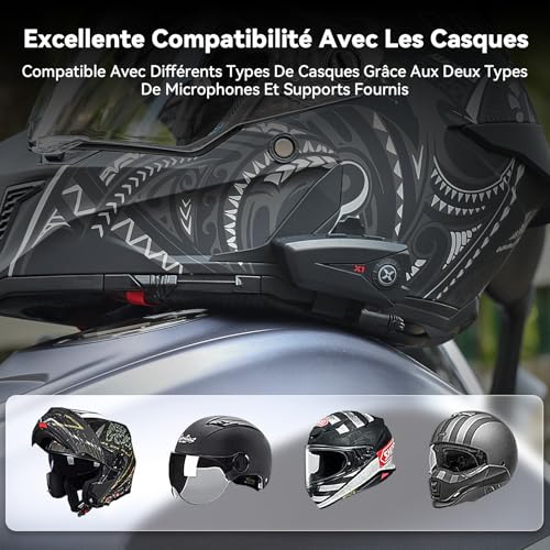 NYTALK X1 Motorcycle Headphones with Music, 60 Hours of Battery Life, IP67 | Motorcycle Handsfree Kit with Voice Assistant, 40 mm Speakers, IP67 Waterproof, Bluetooth Helmet for Motorcycle/ATV/Bike