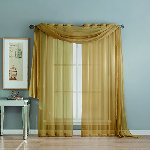 Window Elements Diamond Sheer Voile 56 x 216 in. Curtain Scarf, Gold
