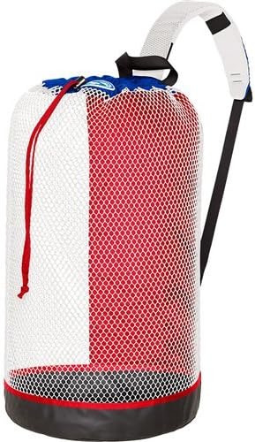 Stahlsac B.V.I. Mesh BackPack Perfect for Snorkeling Gear All Colors Snorkel Scuba Dive Diving Diver Beach Gear Boat Boating Sail Boat Sailing Travel Tote, RED, WHITE, and BLUE
