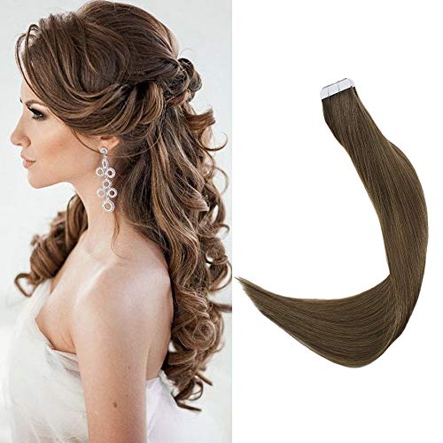 Full Shine 20inch Tape Hair PU Skin Weft Color #8 Ash Brown Tape in Extensions Unprocessed Real Human Hair Skin Weft Tape in Hair