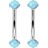 Rmsnxnnz 16G Astm F136 Titanium Eyebrow Piercing Jewelry Curved Barbell Eyebrow Ring Vertical Labret Lip Jewelry Daith Rook Earrings Navel Small Belly Button Ring Piercing Jewelry for Women Men Opal