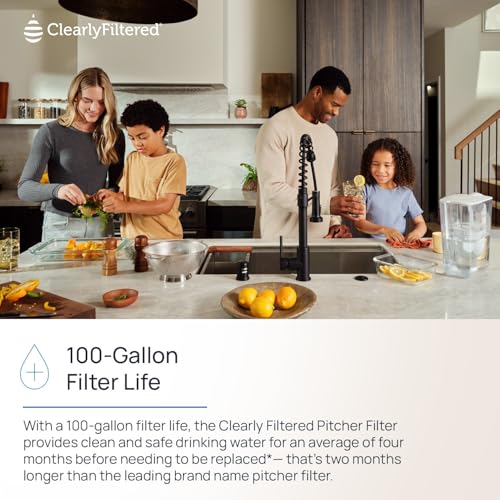 Clearly Filtered Filtered Water Pitcher - 80 Fl Oz, NSF Certified - Targets 365+ Contaminants - Fluoride, PFAS, Lead, Chlorine, Microplastics - BPA/BPS Free - 10 Cup Filter (Pitcher Includes 1 Filter)