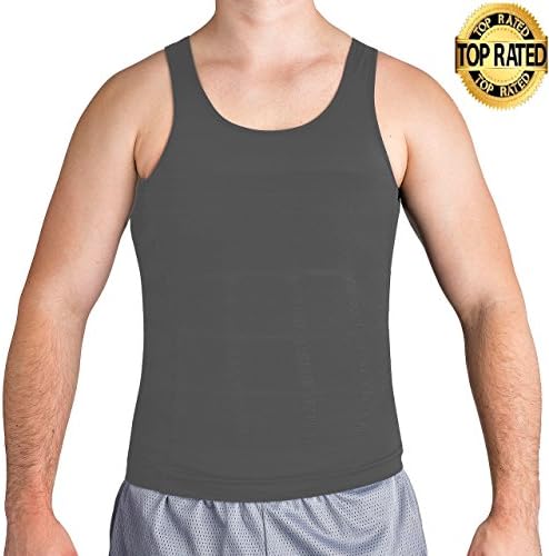 ROC Bodywear Men's Slimming Body Shaper Compression Shirt Slim Fit Undershirt Shapewear Mens Shirts Undershirts USA Company! (XL, Grey)