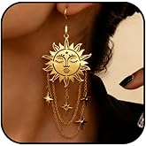 Gold Sun Star Earrings for Women Celestial Earrings Vintage Sun Chain Dangle Earrings Jewelry