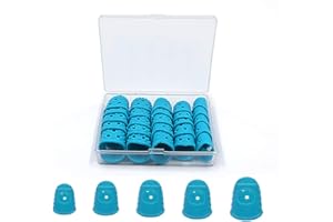 ROUCERLIN 5 Sizes Guitar Fingertip Protector With Compact Box, Premium Silicone Guitar Finger Guards, Non-Slip Breathable Fingertip Protection Covers Caps for Sewing, String Instruments (Blue)