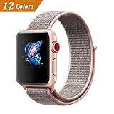 Qifit New Nylon Sport Loop with Hook and Loop Fastener Adjustable Closure Wrist Strap Replacment Band for iwatch Apple Watch Series 1 /2 / 3,38mm,Pink Sand