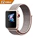 QIENGO Compatible with Apple Watch Band 38MM, Nylon Sport Loop Hook Loop Fastener Adjustable Closure Wrist Strap Replacment Band Compatible with iWatch Series 1/2 / 3, 38mm, Pink Sand