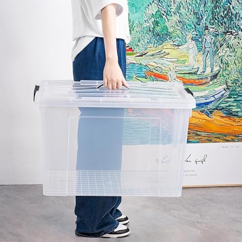 Premify 2 Pack Storage Boxes 100L Large Clear Strong Plastic Storage Box with Lid – Transparent Organizer Bin for Clothes, Toys, Food, Kitchen, Wardrobe, Garage & Home Use