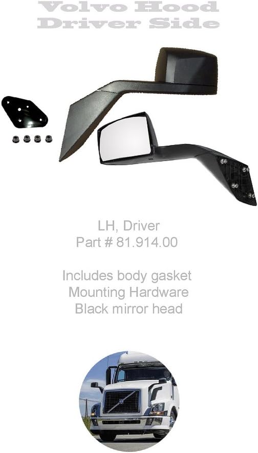 Volvo VNL, VNM, VNX, Black Hood Mirror LH