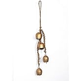Iron Wrought Bell Chime Handmade Brass Finish Wall Hanging Rope 4 Bell