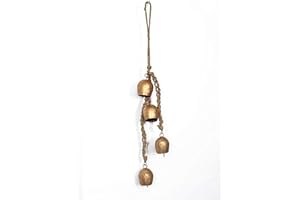 SIDDHIVINAYAK OVERSEAS Iron Wrought Bell Chime Handmade Brass Finish Wall Hanging Rope 4 Bell