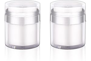 ASEVAT 2 Pack/1.7 oz Airless Pump Jar, Refillable Cream Jar,Moisturizer Pump Dispenser Vacuum Pump Bottle Dispenser Travel Pump Containers for Lotions and Creams Moisturizer (White)
