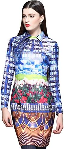 Maxchic Women's Pleated Mock Neck Long Sleeve Printed Dress D13374Y14M