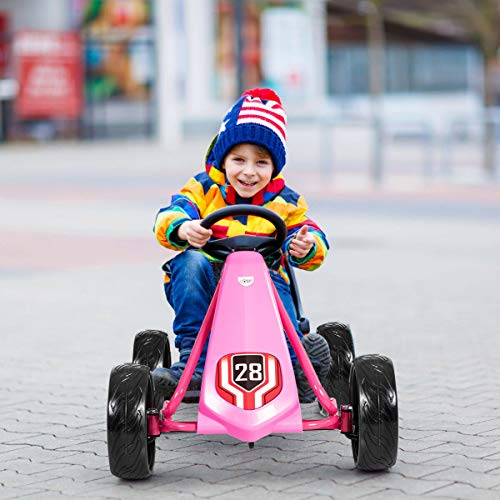 Costzon Pedal Go Kart, Pedal Powered Kids Ride on Car Toy, Children's 4 Wheels Riding Car Crazy Cart w/ Adjustable Seat, Foot Pedal, for Boys & Girls Age 3 to 8 Years Old, Indoor & Outdoor (Pink) - Thumbnail 7