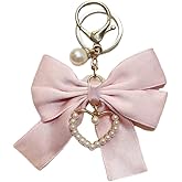 YSSZAM Pink Bow Purse Keychain Pendant, Pearl Heart Keychain Backpack Charm Cute Handbag Purse Accessories Charms for Purses Key Chains Car Keys for Women's Keyrings & Keychains