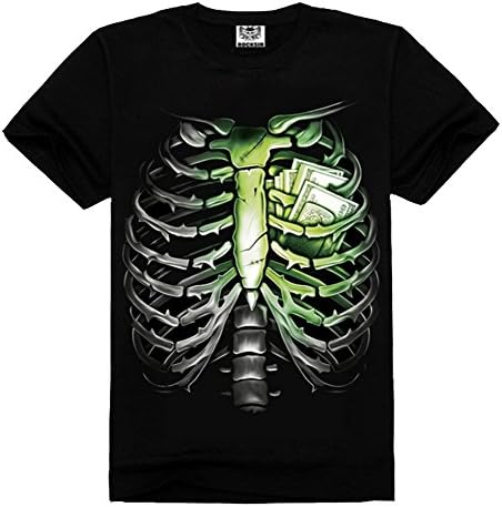 RedBeana Men's Bones And Money Print Short Sleeve Tee Shirt Black XXX-Large