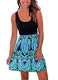 Bdcoco Women's Summer Sleeveless Print Beach Party Loose Casual Mini Dress Aqua Small