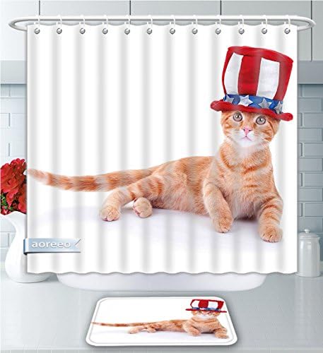 Aoreeo Bathroom Two-Piece Set ecor Statue Of Liberty Icons Holding The Fire Of Justice Liberty Graphic Dark Blue Red Shower Curtain And Bath Rug Set, 79" Wx71 H &amp; 31" Wx20 H
