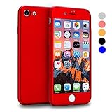 iPhone 8 Case, VANSIN 360 Full Body Protection Hard Slim Case Coated Non Slip Matte Surface with Tempered Glass Screen Protector for Apple iPhone 8 Only (4.7-inch) - Red