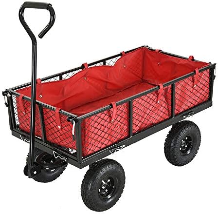 Heavy Duty Garden Trolley Cart Wheelbarrow with Canvas 4 Wheel Outdoor Transport Utility Wagon Cart Large 350kg