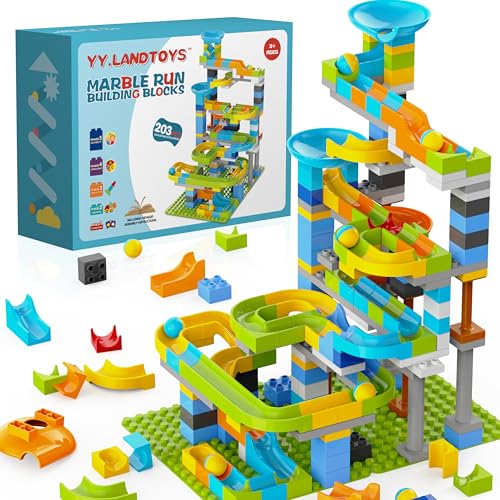 3in1 Marble Runs for Kids 3-5, 203pcs Compatible with Lego DUPLOS for Age 2-5, Marble Runs for Kids 4-8, STEM Building Toys, Toddler Toy, Marble Track, Marble Run Toy, Montessori Toy Gift for Age 3+