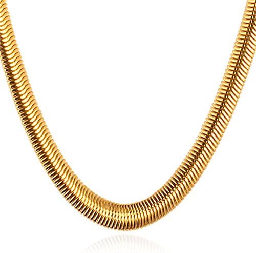 U7 Man Stainless Based 18K Gold Plated 6mm Flat Snake Chain Necklace - 22"